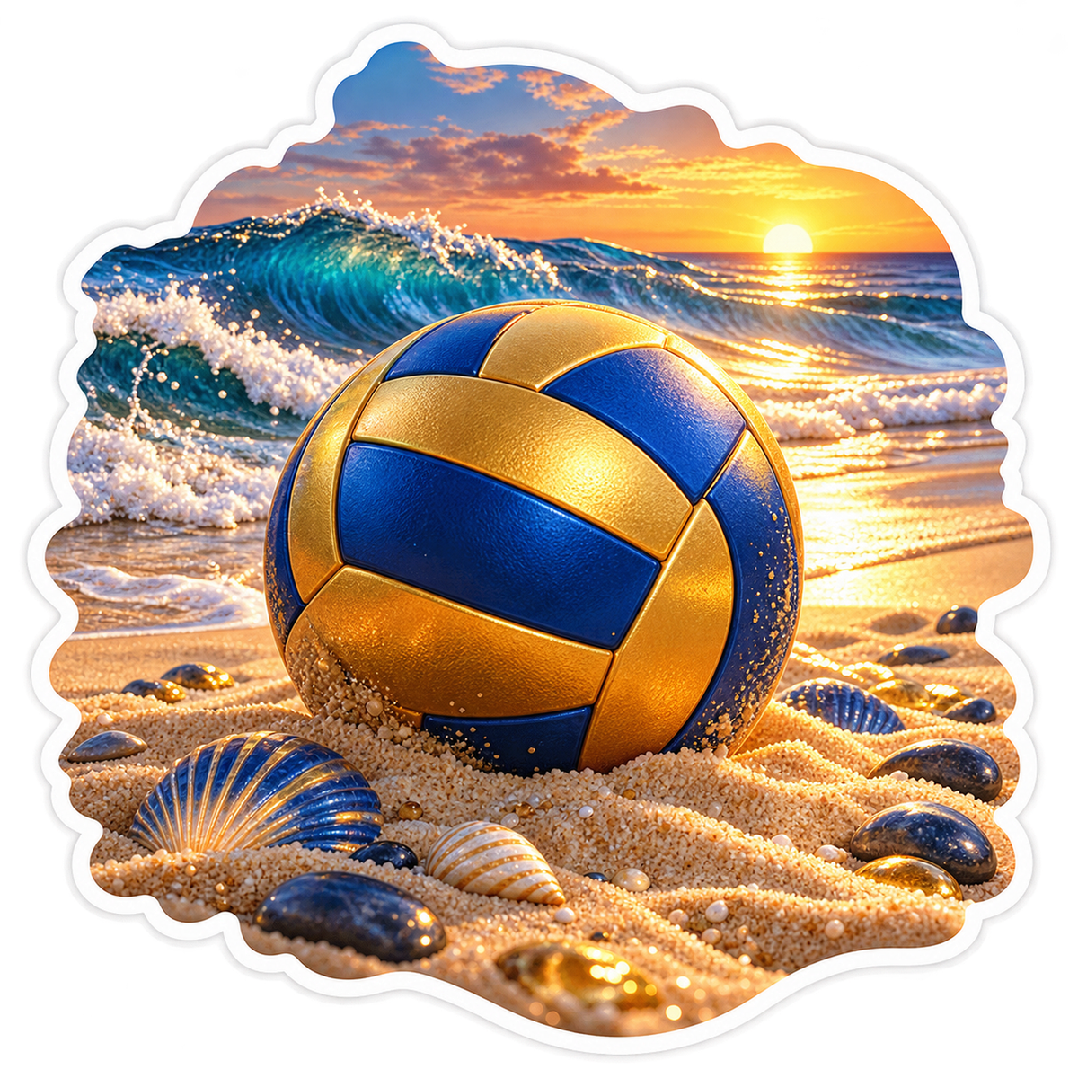 Blue Gold Volleyball on Sunset Beach Art Vinyl Decal Stickers