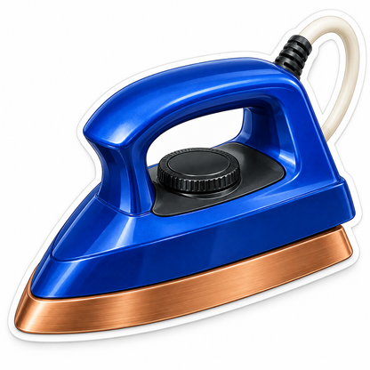 Blue Clothes Iron with a Copper Soleplate Vinyl Decal Stickers