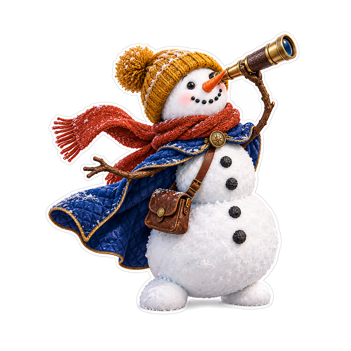 Snowman in Blue Cape Looking through Telescope Vinyl Decal Stickers