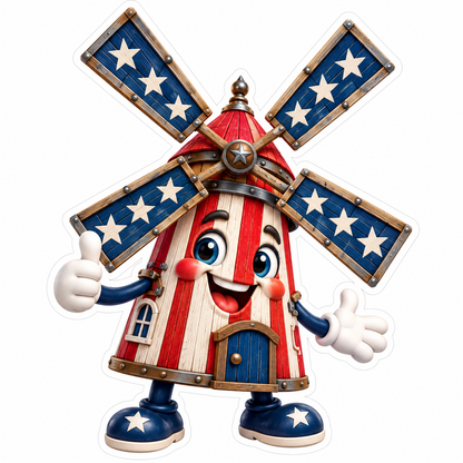 Smiling Stars and Stripes Windmill Art Vinyl Decal Stickers