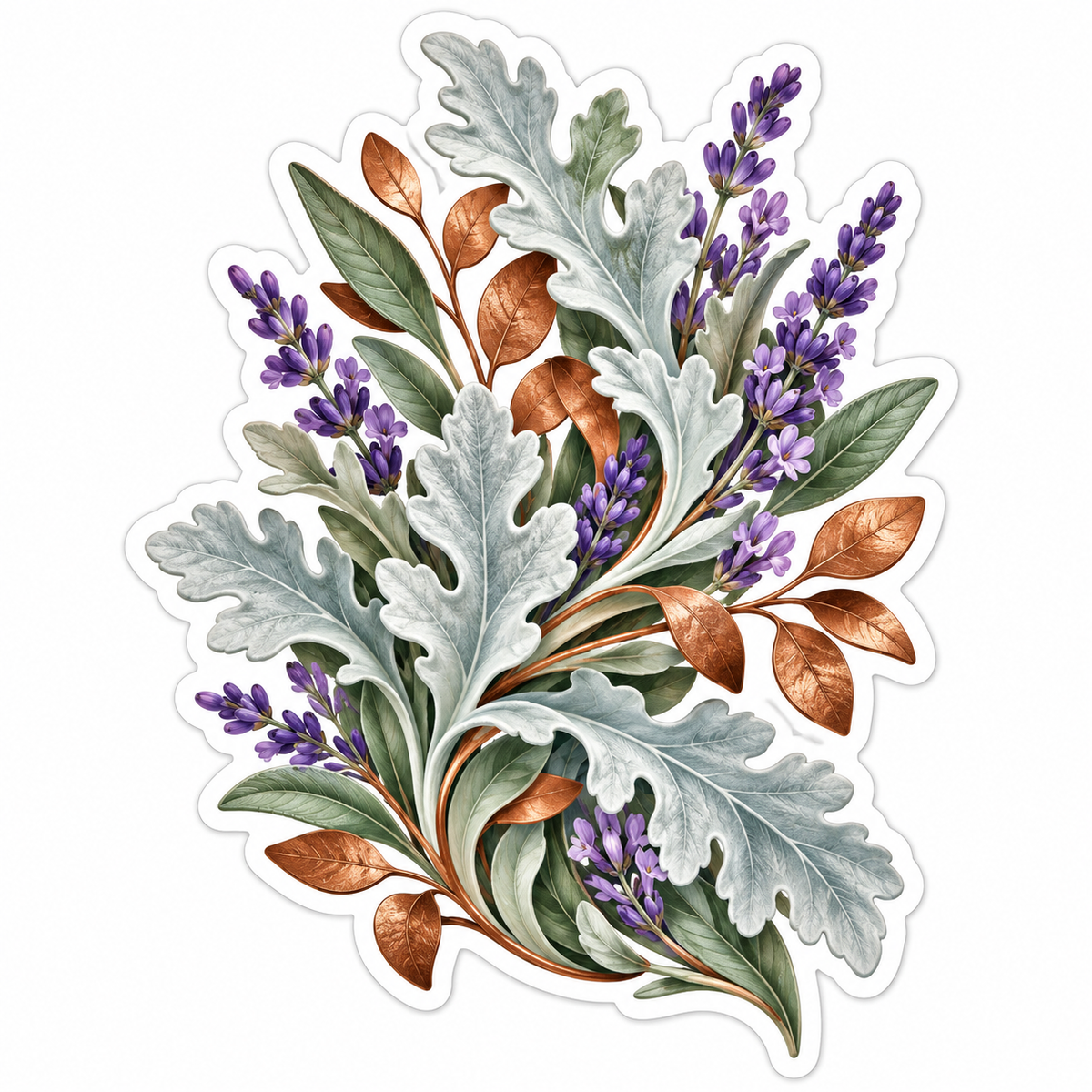 Silver Leaves Lavender Copper Foliage Art Vinyl Decal Stickers