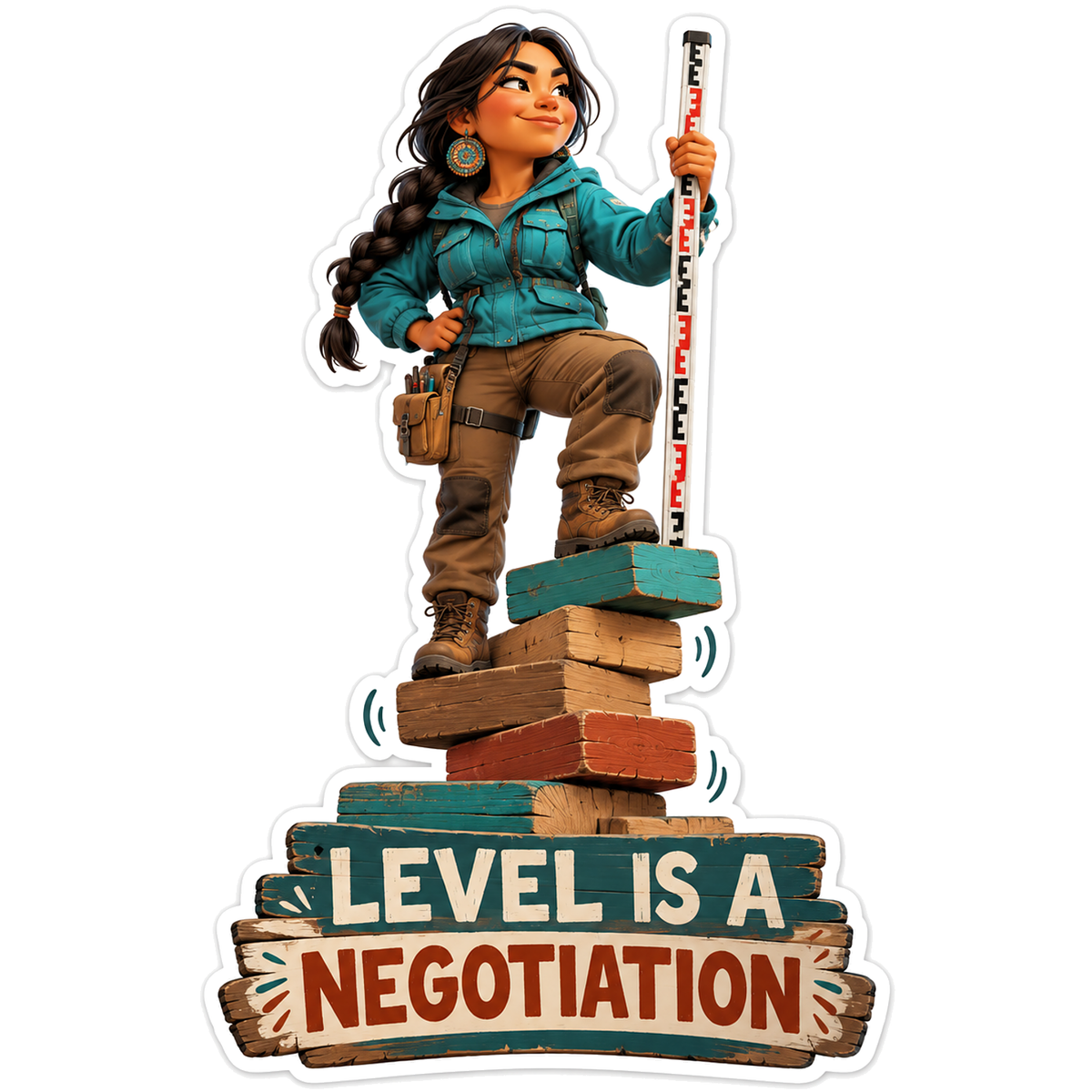 Surveyor Standing on Uneven Wooden Blocks Vinyl Decal Stickers