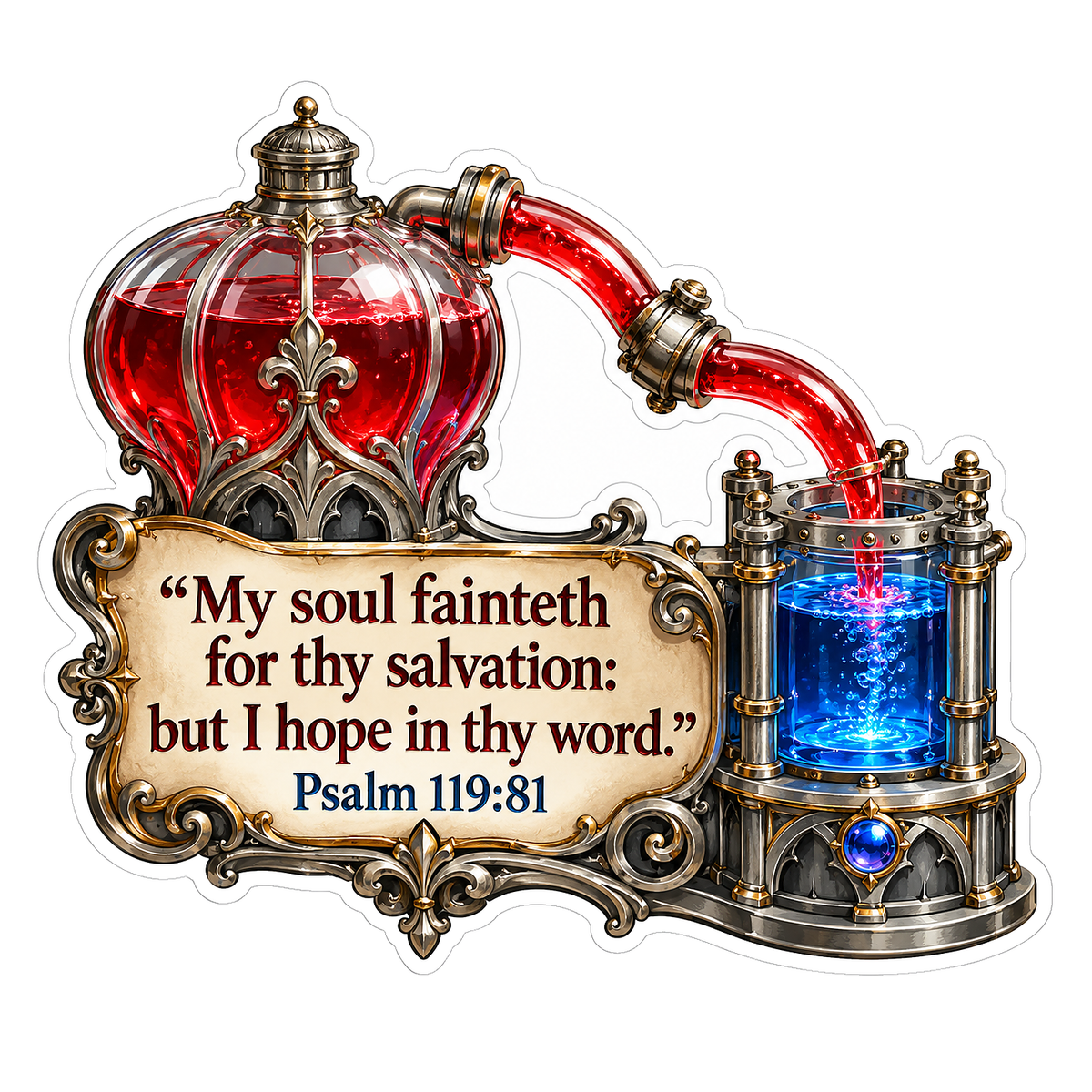 Red Glass Vessel and Blue Tank with Psalm Vinyl Decal Stickers
