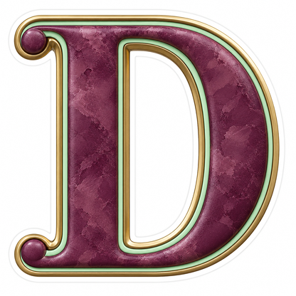 Plum Letter D with Mint and Gold Trim Art Vinyl Decal Stickers