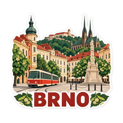 Brno Square with Red Tram Art Vinyl Decal Stickers