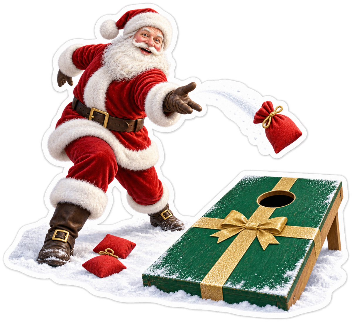 Santa Playing Gift Bag Toss Art Vinyl Decal Stickers