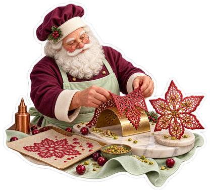 Santa Baking Red Lace Flower Cookies Art Vinyl Decal Stickers