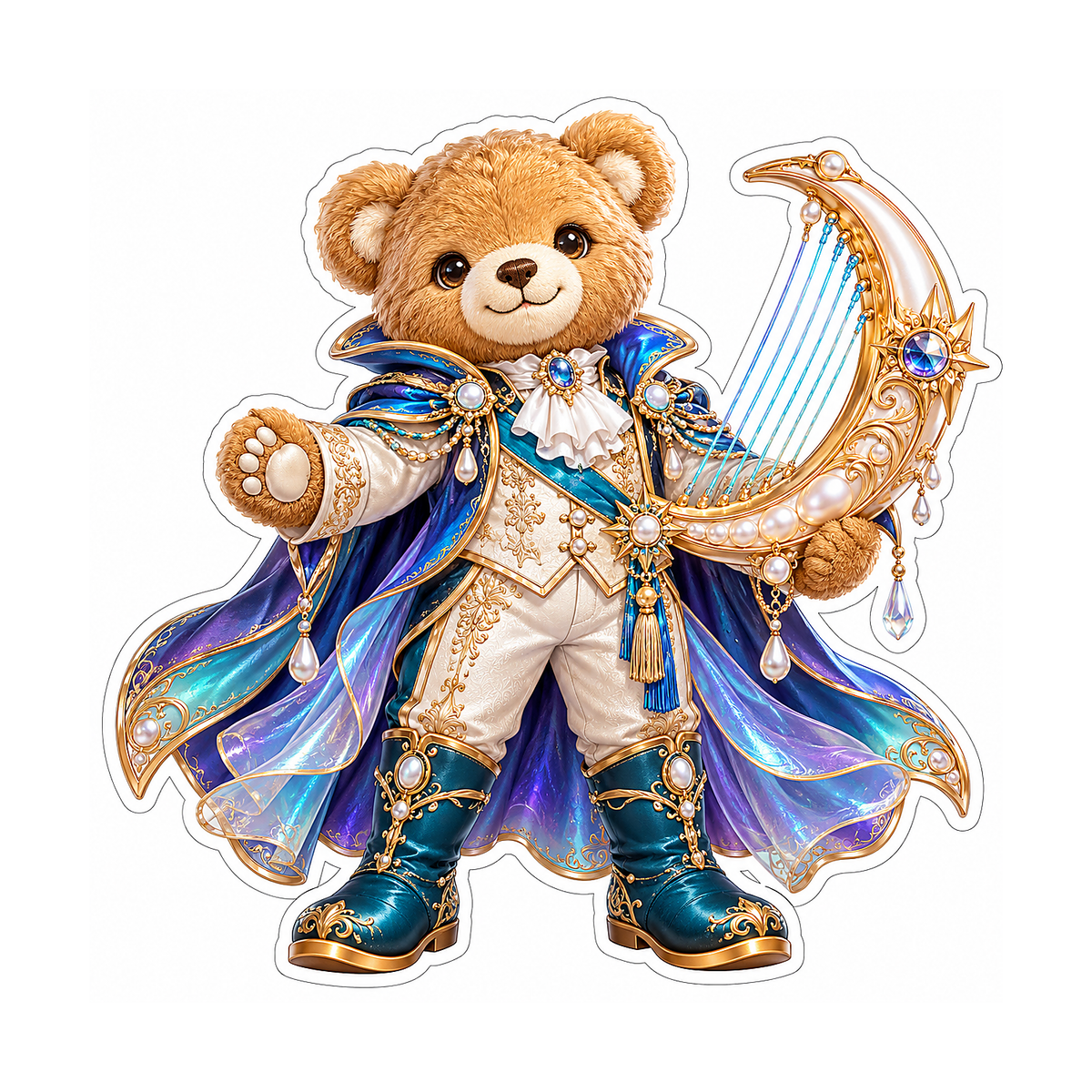 Golden Teddy Bear Playing Harp Art Vinyl Decal Stickers