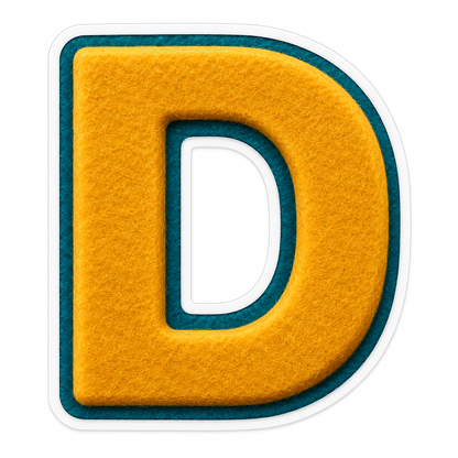 Mustard Felt Texture Teal Border Letter D Vinyl Decal Stickers