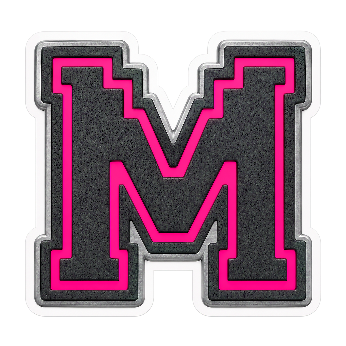 Charcoal Pixel Letter M with Pink Line Art Vinyl Decal Stickers
