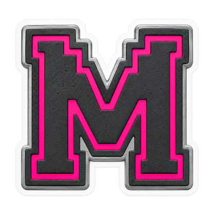 Charcoal Pixel Letter M with Pink Line Art Vinyl Decal Stickers