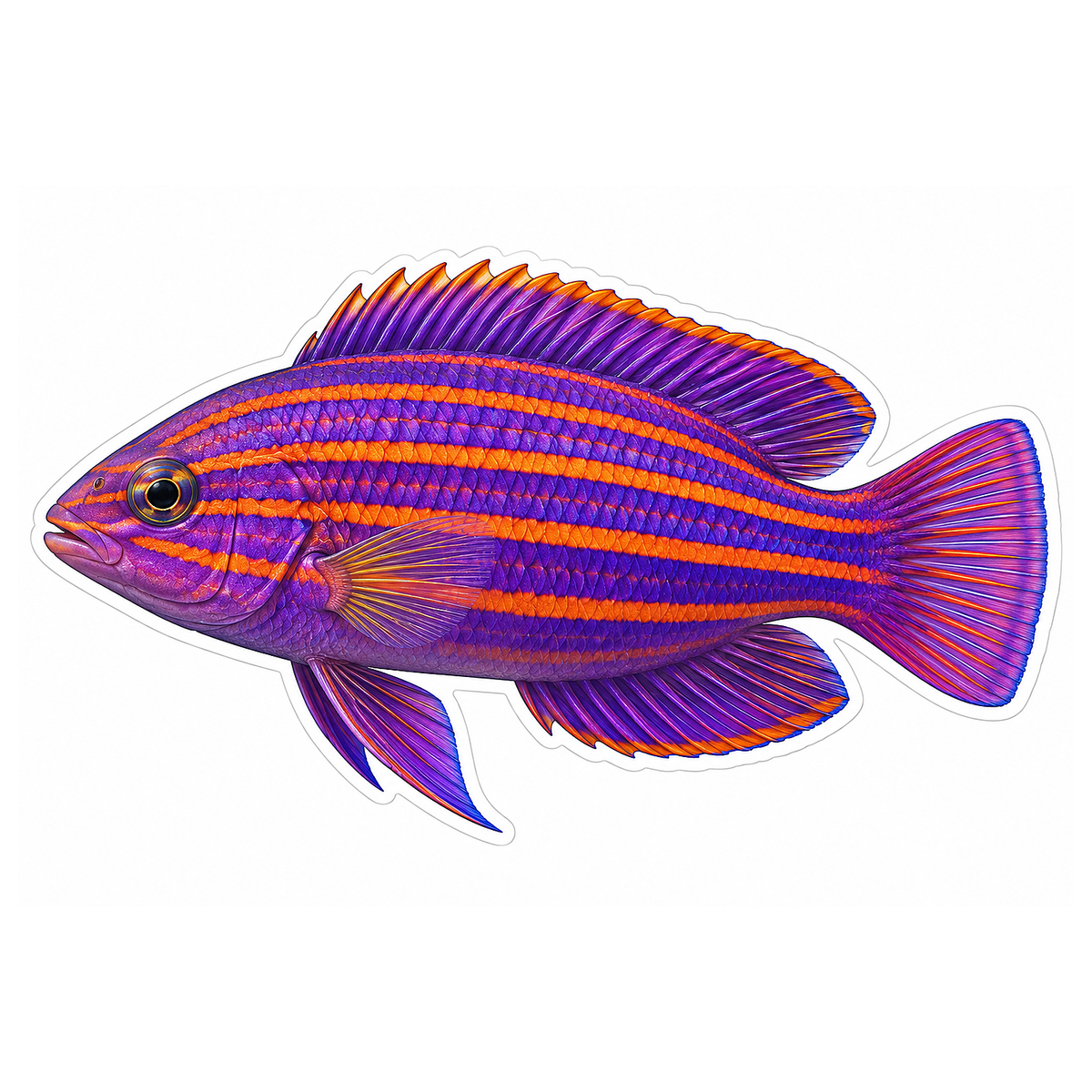 Purple Wrasse with Bright Orange Stripes Vinyl Decal Stickers