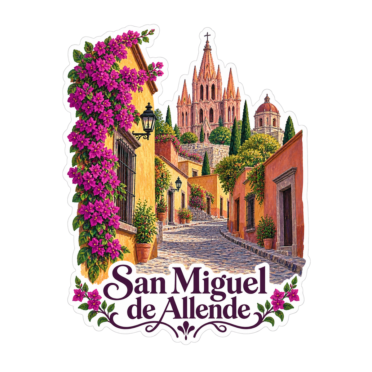 San Miguel de Allende Flower Lane Art Vinyl Decal Stickers