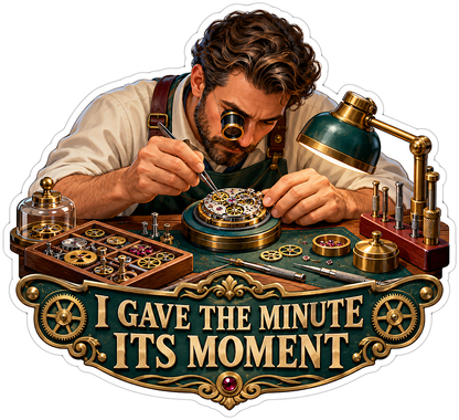 Watchmaker Examining Pocket Watch under Lamp Vinyl Decal Stickers
