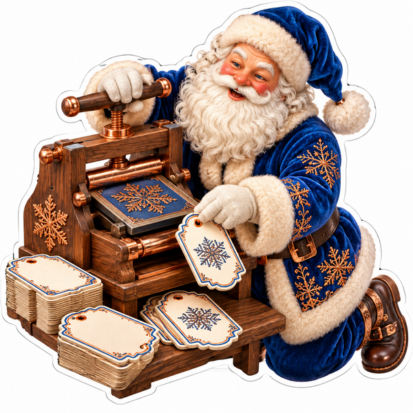 Blue Santa Pressing Snowflake Gift Tags Vinyl Decal Stickers