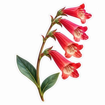 Crimson Trumpet Flower Sprig Art Vinyl Decal Stickers