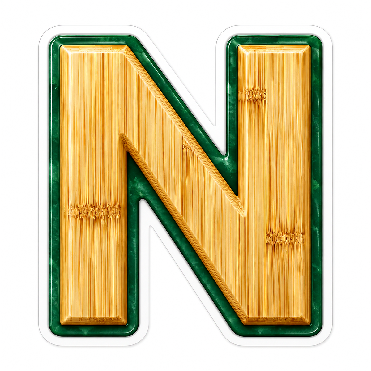Bamboo Grain Jade Border Letter N Vinyl Decal Stickers