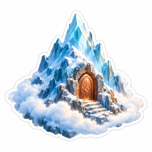 Snowy Blue Mountain with Glowing Wooden Door Vinyl Decal Stickers