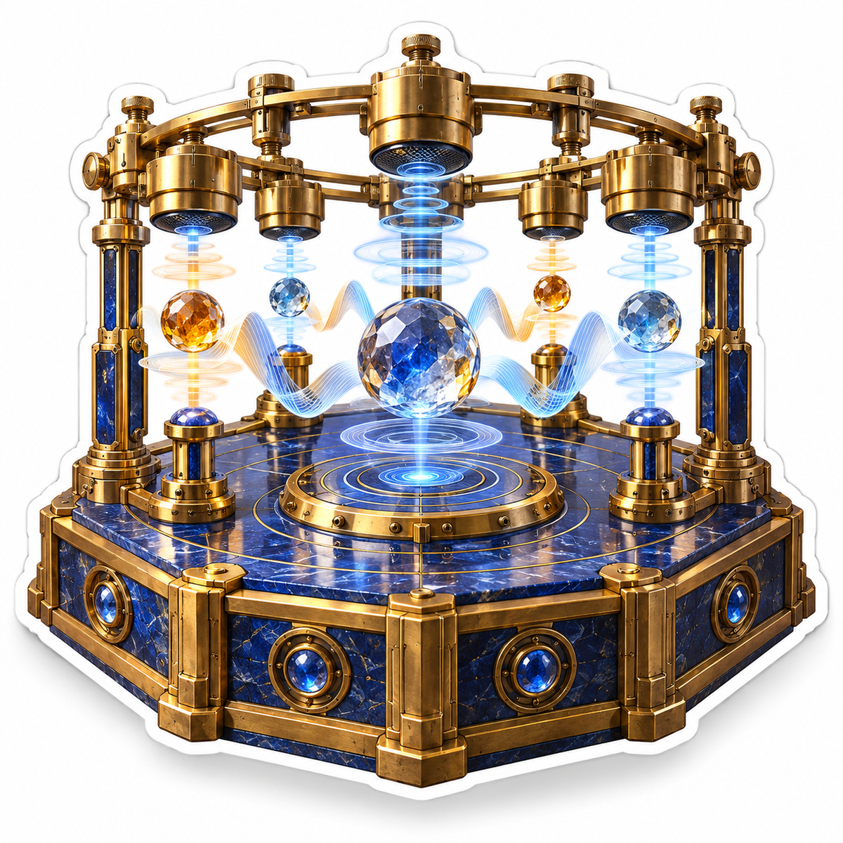 Gold Blue Floating Crystal Apparatus Art Vinyl Decal Stickers