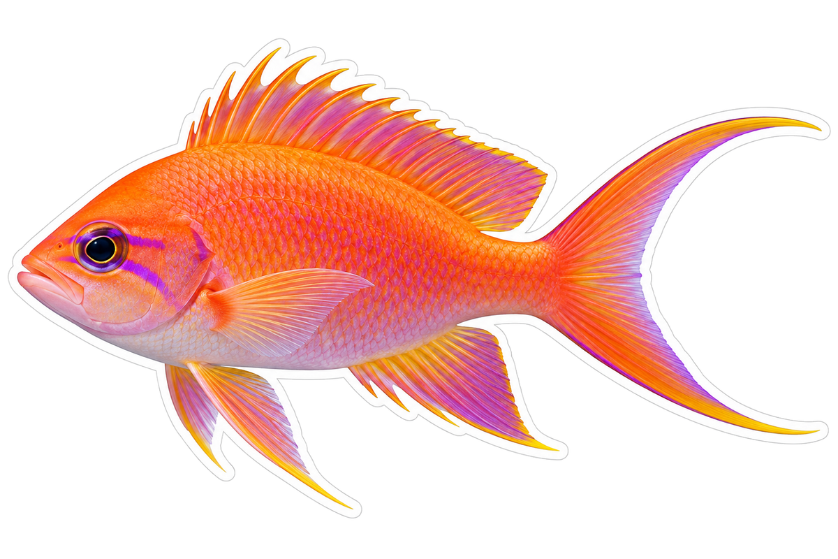 Orange Pink Anthias with Long Forked Tail Vinyl Decal Stickers