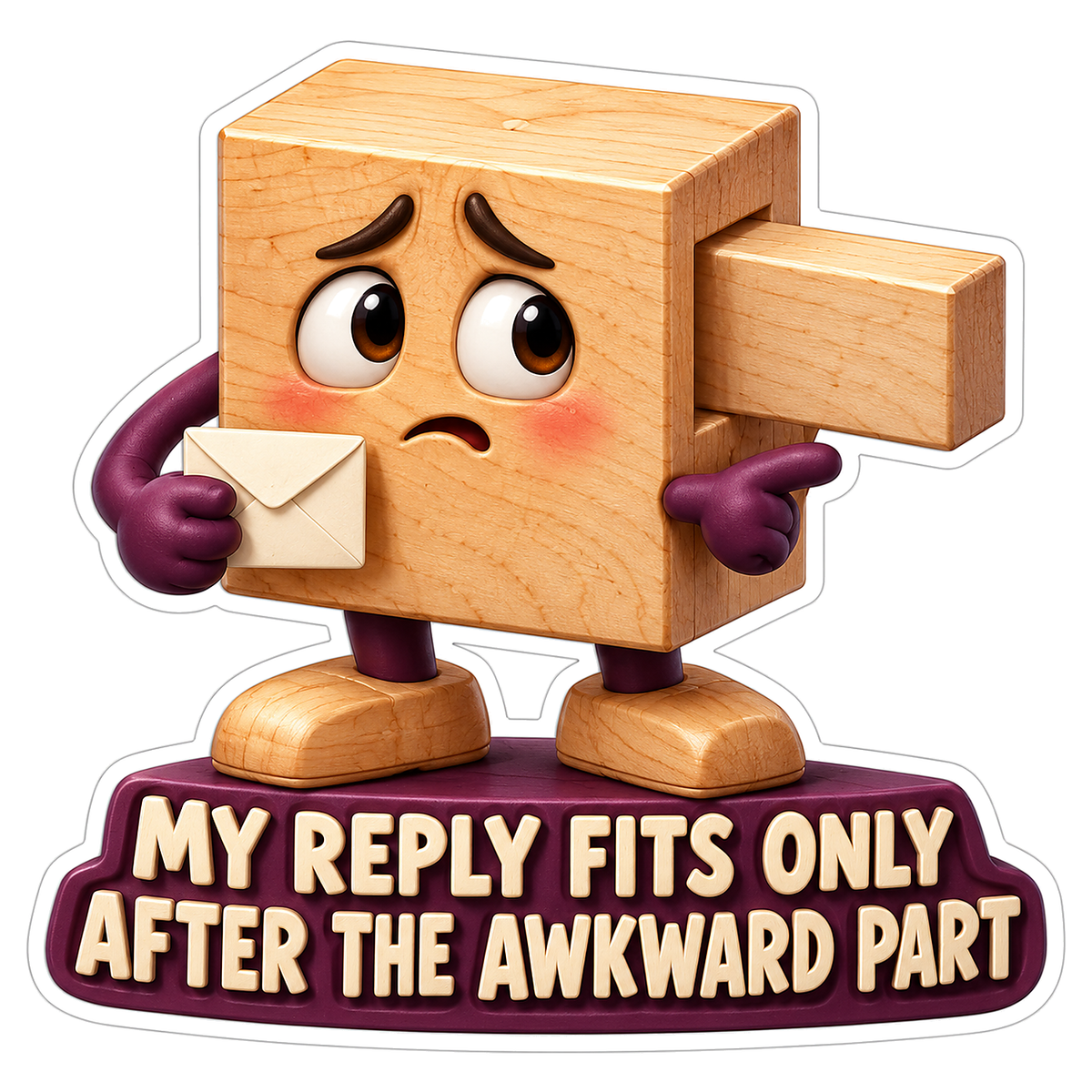 Wooden Joint Block Character with an Envelope Vinyl Decal Stickers