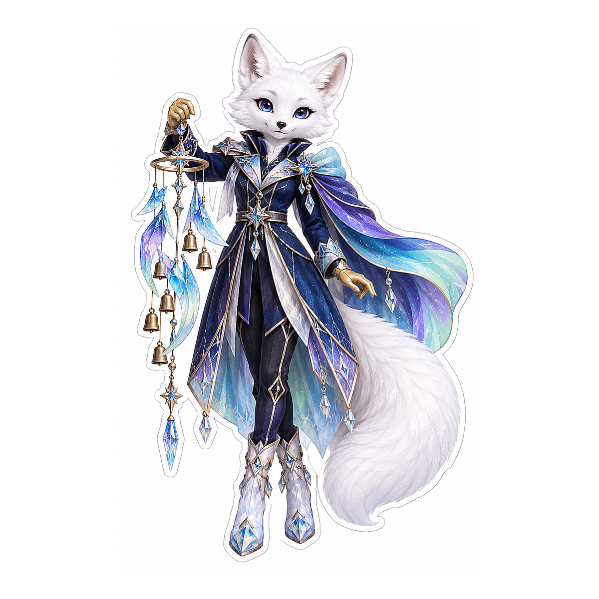 Blue Cape Arctic Fox with Crystal Chimes Vinyl Decal Stickers