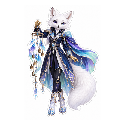 Blue Cape Arctic Fox with Crystal Chimes Vinyl Decal Stickers