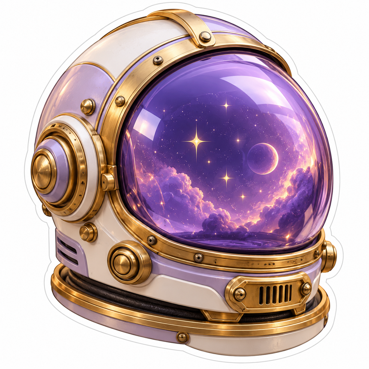 Gold Space Helmet with Purple Moon Visor Vinyl Decal Stickers