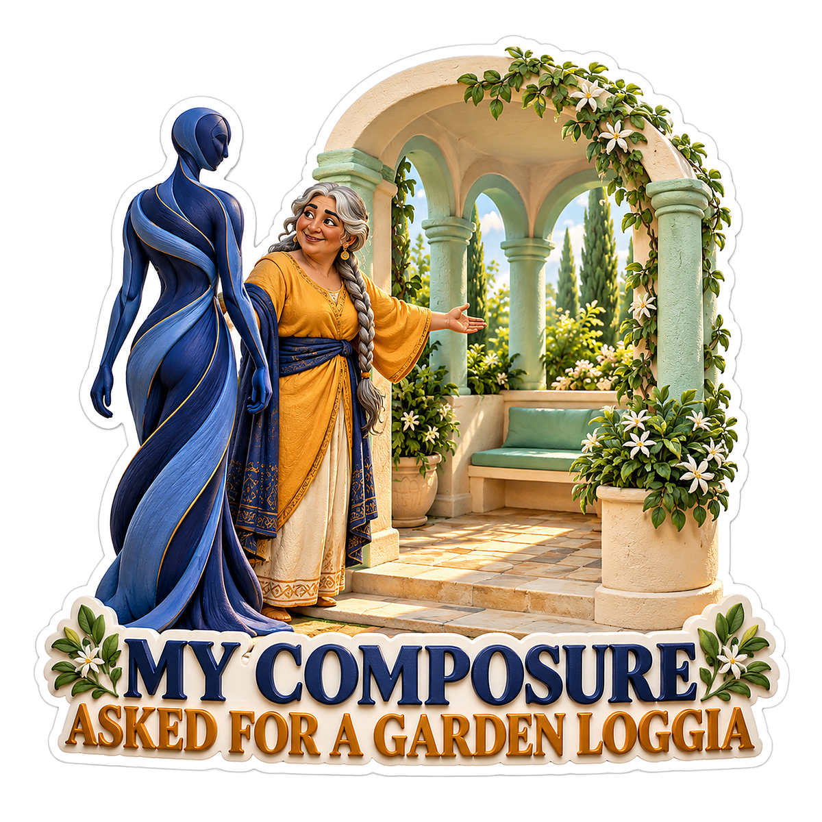 Woman Blue Figure Floral Garden Arch Art Vinyl Decal Stickers