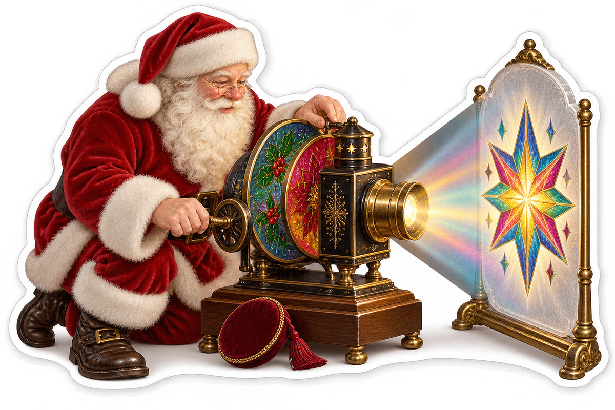 Santa Projecting a Colorful Star Vinyl Decal Stickers