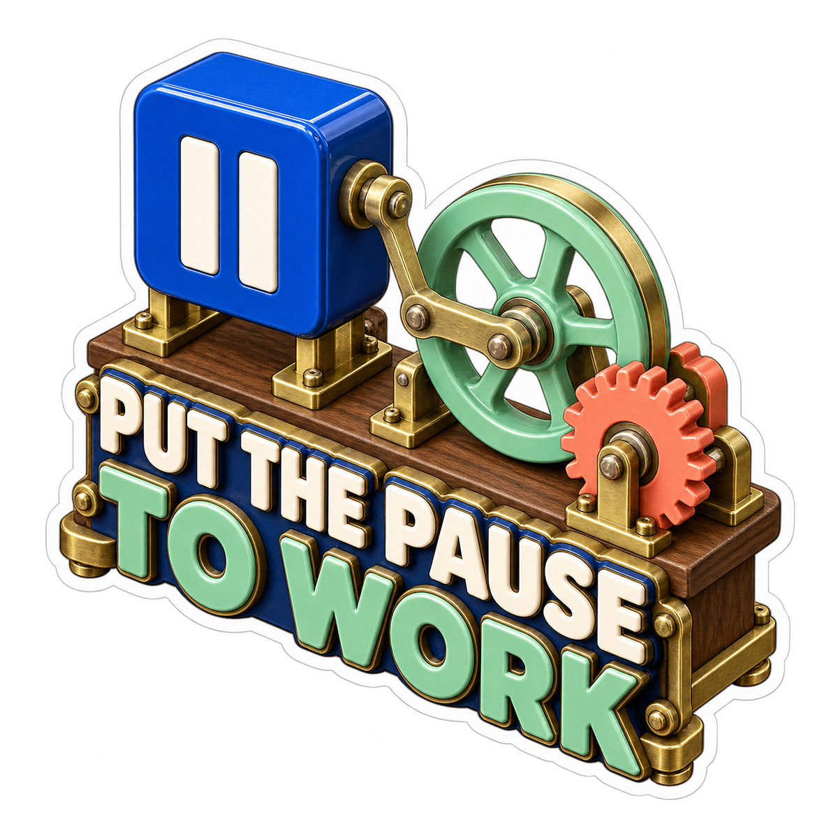 Blue Pause Button Gear Machine Art Vinyl Decal Stickers