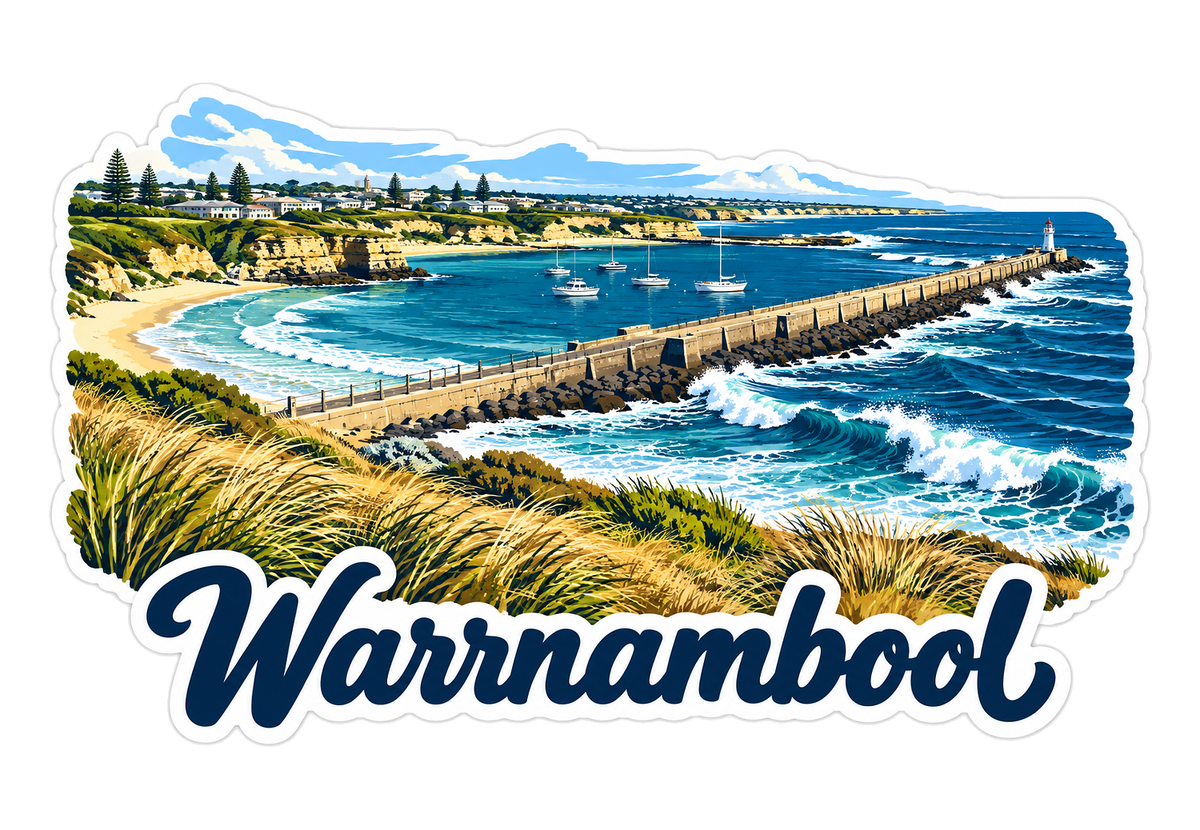 Warrnambool Waves and Long Stone Breakwater Vinyl Decal Stickers