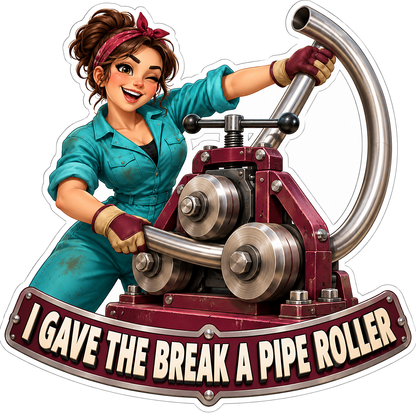 Woman in Teal Using Burgundy Pipe Roller Vinyl Decal Stickers