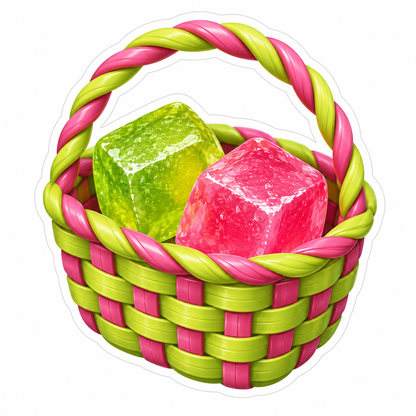 Lime Pink Woven Basket with Colorful Candy Vinyl Decal Stickers