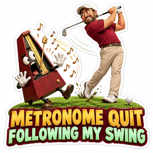 Golfer beside Dancing Metronome with Music Notes Vinyl Decal Stickers