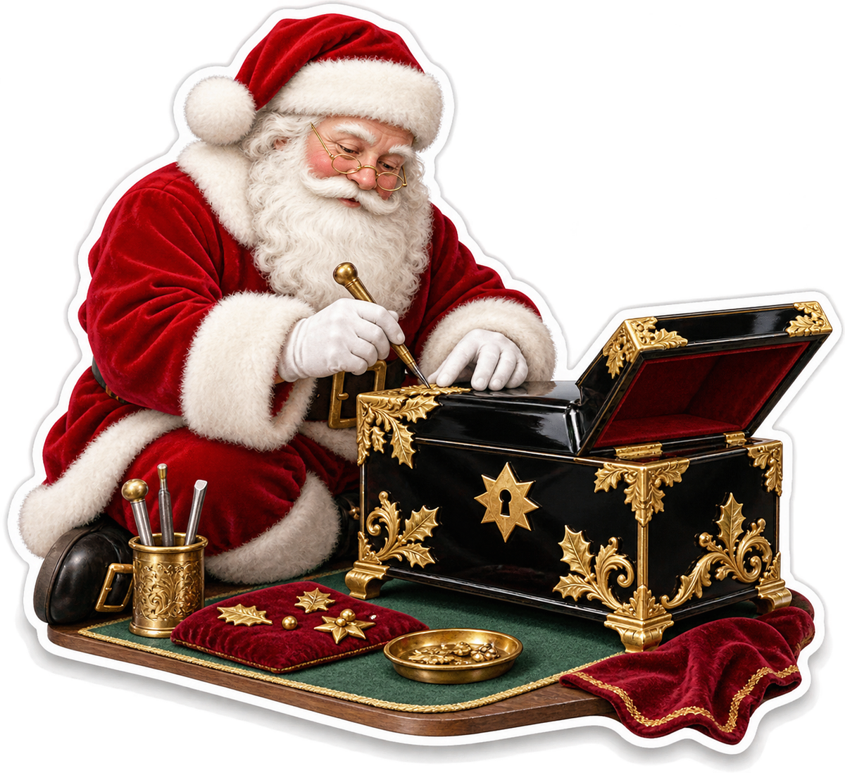 Santa Decorating a Gold Star Chest Vinyl Decal Stickers