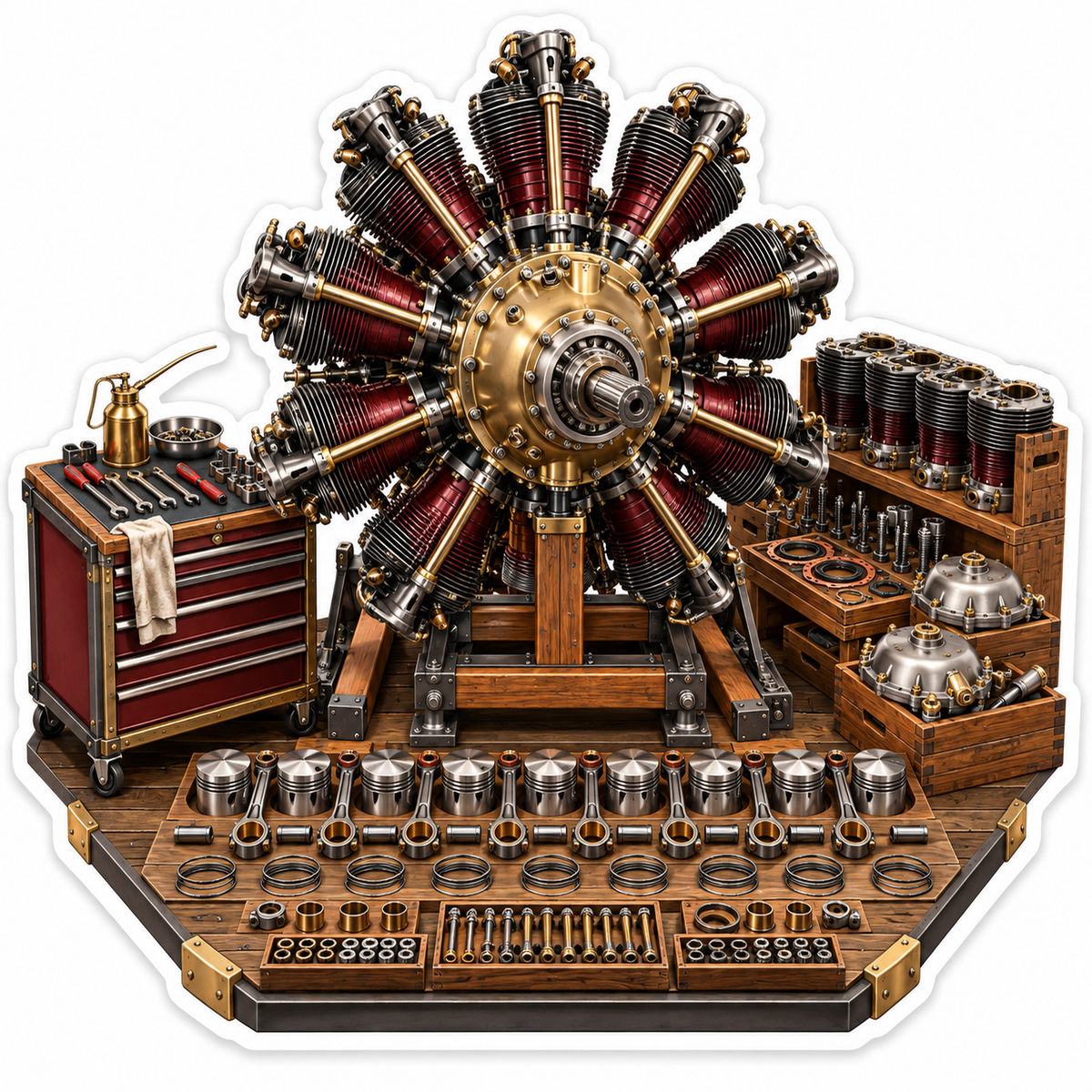 Radial Engine Repair Workbench Art Vinyl Decal Stickers