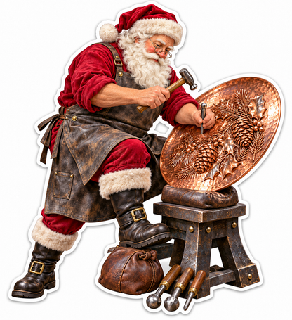 Santa Hammering Embossed Copper Plate Vinyl Decal Stickers