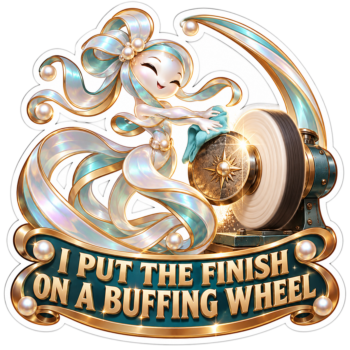 Pearl Ribbon Character at Polishing Wheel Vinyl Decal Stickers