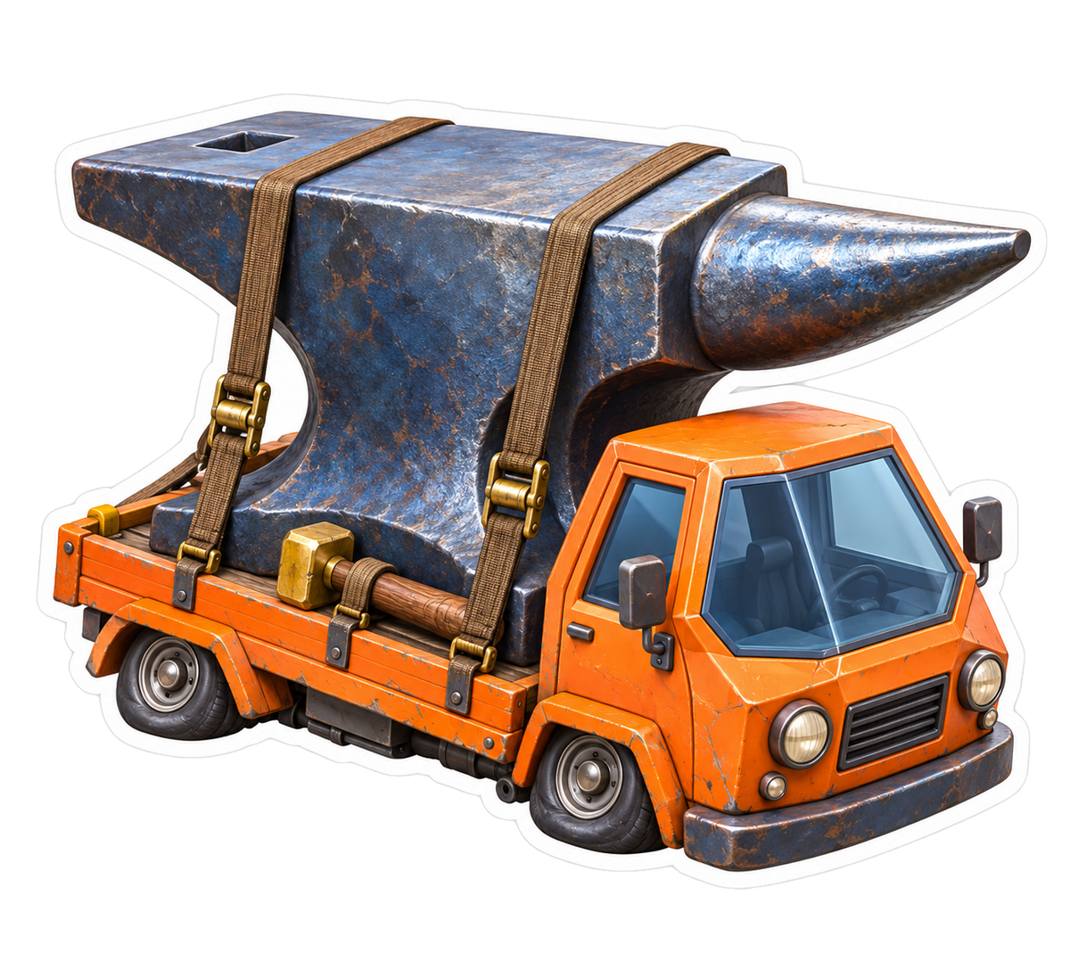 Orange Flatbed Truck Giant Anvil Art Vinyl Decal Stickers