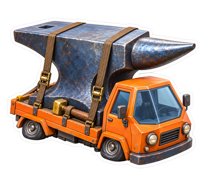 Orange Flatbed Truck Giant Anvil Art Vinyl Decal Stickers