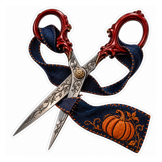 Ornate Scissors Pumpkin Embroidered Ribbon Vinyl Decal Stickers