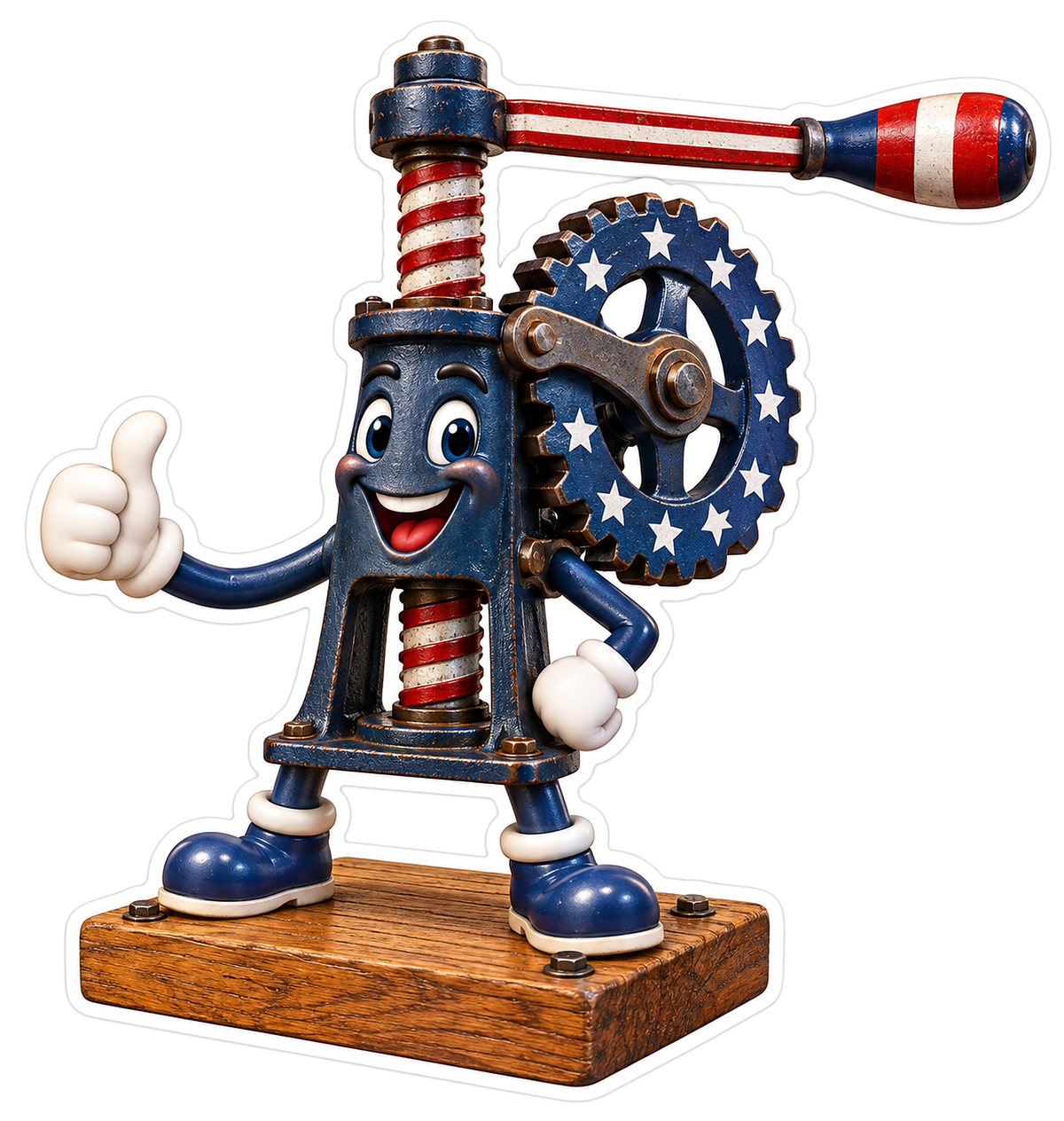 Patriotic Hand Crank Gear Press Mascot Vinyl Decal Stickers