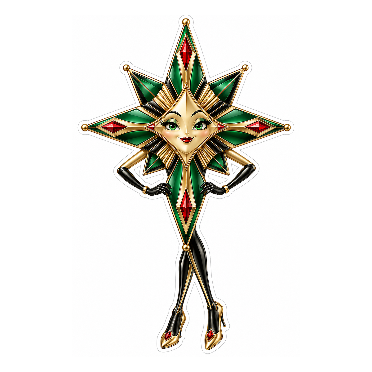 Green Red Jeweled Star Character Art Vinyl Decal Stickers