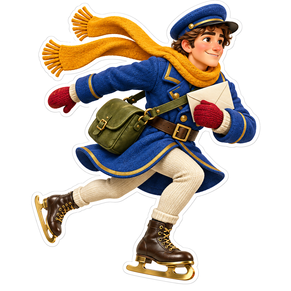 Blue Coated Mail Carrier on Ice Skates Vinyl Decal Stickers