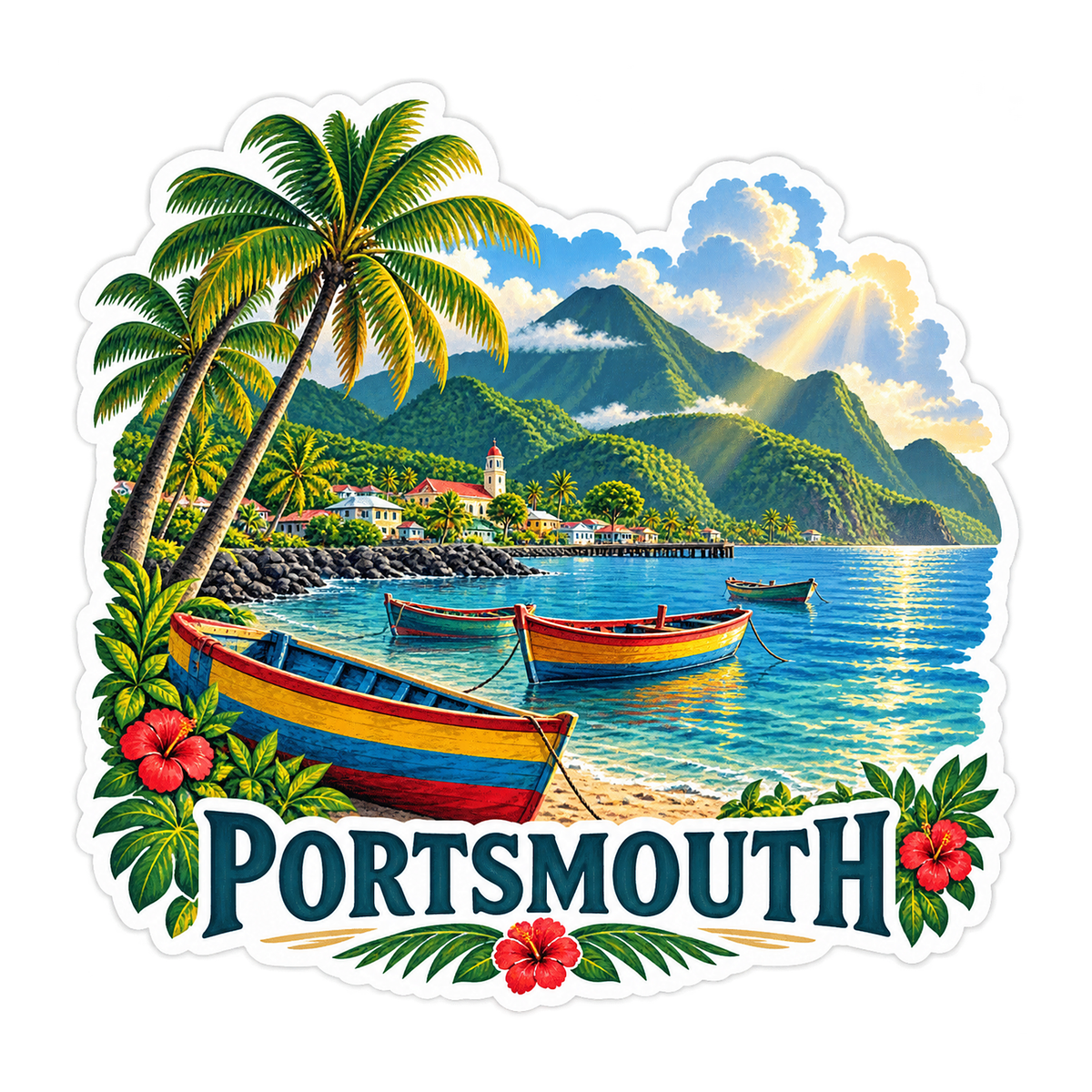 Portsmouth Tropical Bay Boats Art Vinyl Decal Stickers