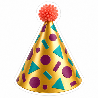 Golden Party Hat with Colorful Confetti Vinyl Decal Stickers