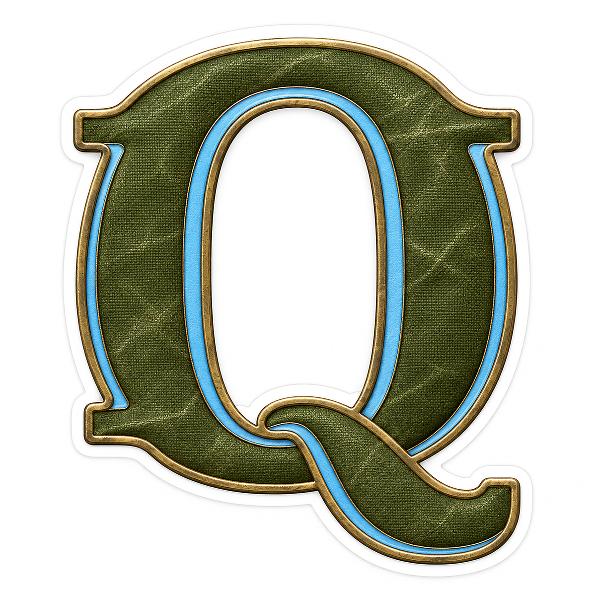 Olive Canvas Letter Q with Blue Inlay Art Vinyl Decal Stickers
