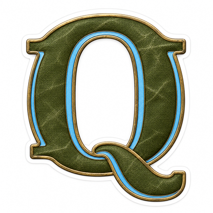 Olive Canvas Letter Q with Blue Inlay Art Vinyl Decal Stickers