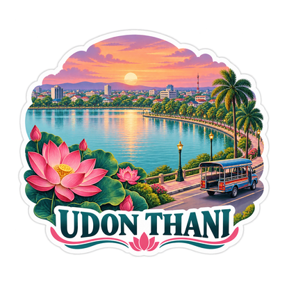 Udon Thani Lotus Lake Twilight Scene Vinyl Decal Stickers